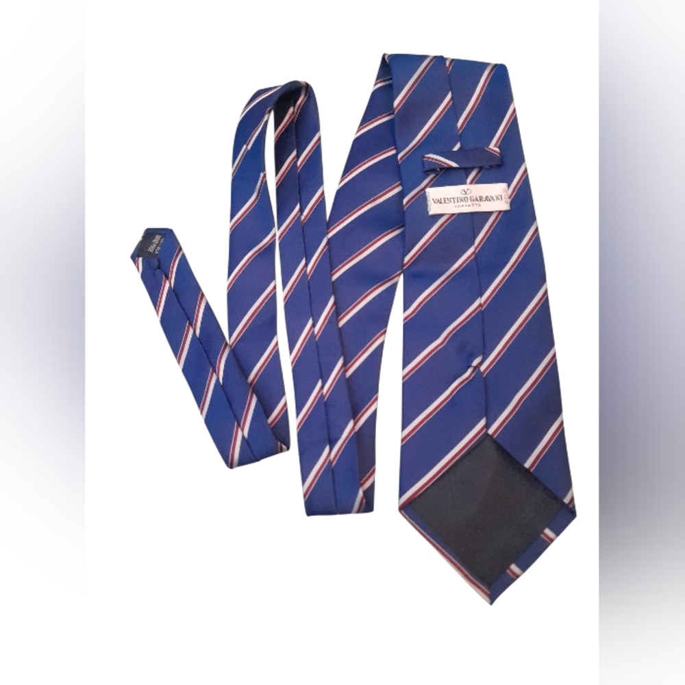 Valentino Garavani Classic Silk Blue Striped Tie - Picture 3 of 5